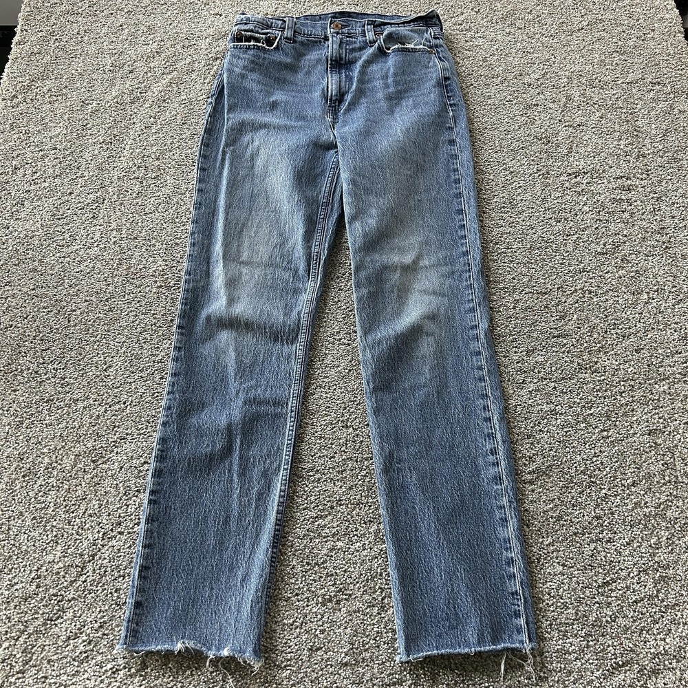 Gap Cheeky Straight Sky High Jeans Womens 8 Tall Dark Wash Distressed Denim